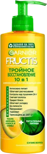 Saç kremi Fructis Üçlü bərpa 10-ü 1-də yuyulmayan