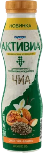Activia питьевой йогурт грецкий орех чиа ваниль