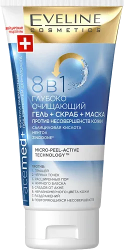 Gel Eveline Facemed+ dərinin qüsurlarına qarşı dərindən təmizləyən 8i 1də