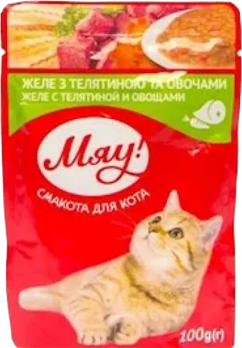 Wet cat food for cats from 3 to 12 months Meow! Jelly with veal and vegetable
