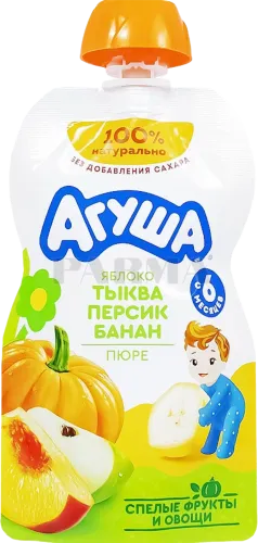 Meyvə püresi Agusha Alma-Balqabaq-Şaftalı-Banan 6 aydan