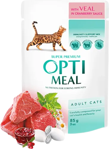 Wet canned food for large cats with veal in cranberry sauce